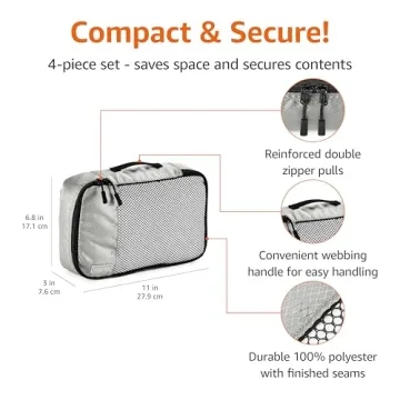 Amazon Basics Travel Packing Cubes Set, 100% Durable Polyester