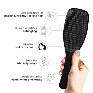 Tangle Teezer Ultimate Detangler Hairbrush for Wet & Dry Hair, Eliminates Knots & Reduces Breakage for All Hair Types, Liquorice Black