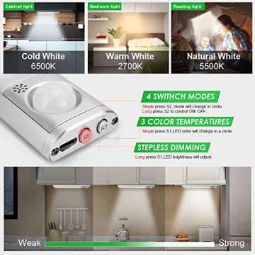 goodland 160 LED Closet Lights Motion Sensor Under Cabinet Lights Indoor Lighting 3600mAh Battery Powered Light Bar Dimmable Rechargeable Closet Light for Kitchen, Wardrobe, Stairs(2 Pack)