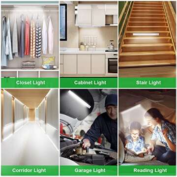 goodland 160 LED Closet Lights Motion Sensor Under Cabinet Lights Indoor Lighting 3600mAh Battery Powered Light Bar Dimmable Rechargeable Closet Light for Kitchen, Wardrobe, Stairs(2 Pack)