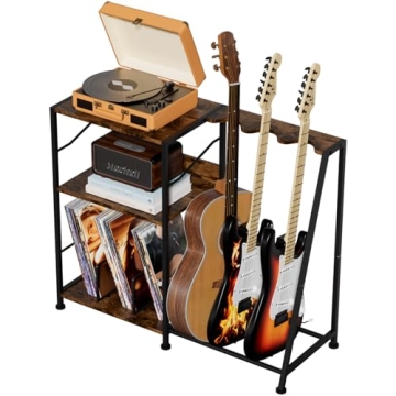 Hosfais Record Player Stand, 3 Tier Guitar Stand for Acoustic, Electric Guitar, Bass Stand, Vinyl Re...