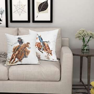 Cowboy Riding Horse Pillow Covers Set for Home Decor