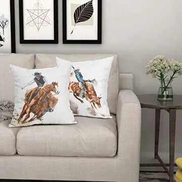 Cowboy Riding Horse Pillow Covers Set for Home Decor