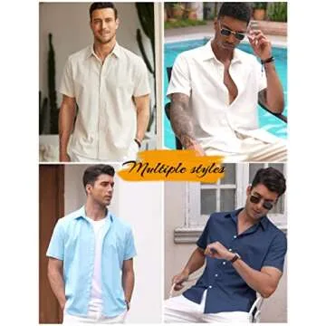 COOFANDY Men's Linen Cotton Casual Button up Shirts Slim Fit Free Wrinkle Untucked Shirts Crimson