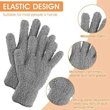 Molain 1 Pair Microfiber Dusting Gloves, Reusable Washable Cleaning Gloves Mittens for Plants House Cleaning Car Blinds Lamps and Small Hard to Reach Corners(Grey)