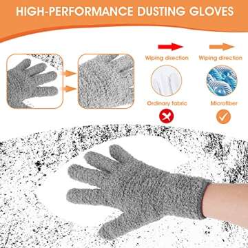 Molain 1 Pair Microfiber Dusting Gloves, Reusable Washable Cleaning Gloves Mittens for Plants House Cleaning Car Blinds Lamps and Small Hard to Reach Corners(Grey)