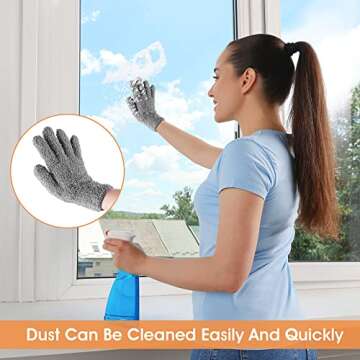 Molain 1 Pair Microfiber Dusting Gloves, Reusable Washable Cleaning Gloves Mittens for Plants House Cleaning Car Blinds Lamps and Small Hard to Reach Corners(Grey)
