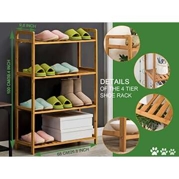 OwizJade Wooden 4 Tier Shoe Rack for Boots | Bamboo and Wood Boot Rack Cowboy Boots Organizer Adjust...