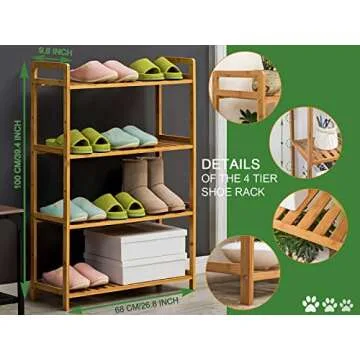 OwizJade Wooden 4 Tier Shoe Rack for Boots | Bamboo and Wood Boot Rack Cowboy Boots Organizer Adjust...