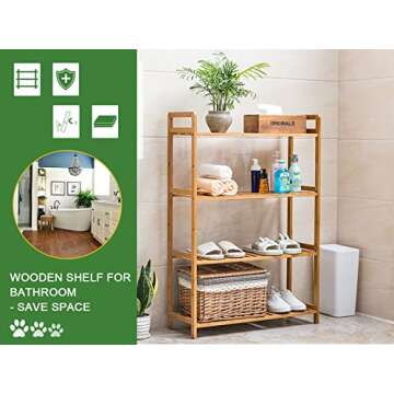 OwizJade Wooden 4 Tier Shoe Rack for Boots | Bamboo and Wood Boot Rack Cowboy Boots Organizer Adjustable Shoes Storage Shelf for Entryway | Living Room | Bedroom | Bathroom | Balcony H40 x L28 x W10