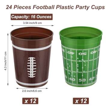 Kochorie 24 Pcs Reusable Football Plastic Cups 16 oz Thick Cocktail Drink Cup Bulk Football Stadium ...