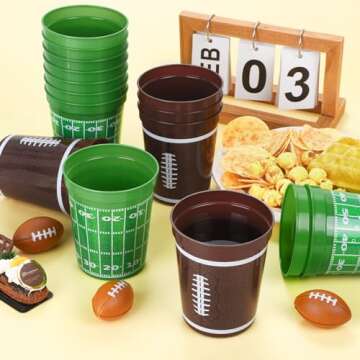 Kochorie 24 Pcs Reusable Football Plastic Cups 16 oz Thick Cocktail Drink Cup Bulk Football Stadium Cups for Tailgate Football Theme Party Favor Birthday Event Game Day Supplies Super Bowl Decoration