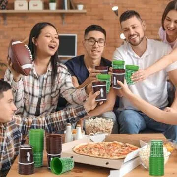 Kochorie 24 Pcs Reusable Football Plastic Cups 16 oz Thick Cocktail Drink Cup Bulk Football Stadium Cups for Tailgate Football Theme Party Favor Birthday Event Game Day Supplies Super Bowl Decoration