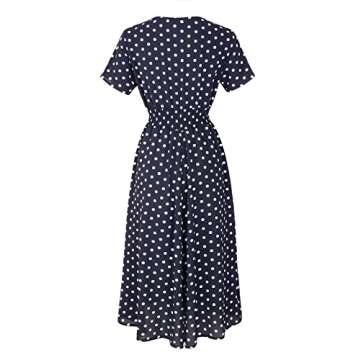 SOMTHRON Women's V Neck Floral Short Sleeve Chiffon High Rise Polka Dot Dress Elegant Vintage Retro Dress(ZQ3-M)