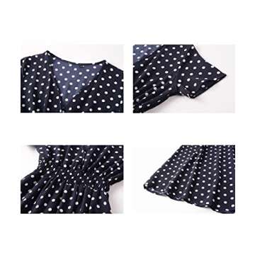 SOMTHRON Women's V Neck Floral Short Sleeve Chiffon High Rise Polka Dot Dress Elegant Vintage Retro Dress(ZQ3-M)