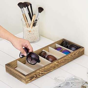 MyGift 7-Slot Burnt Wood Sunglasses and Eyewear Holder Organizer Tray