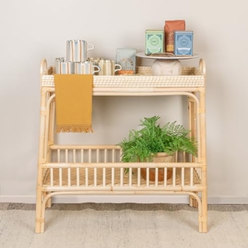 Stylish Hand-Woven Rattan Console Table with Shelf