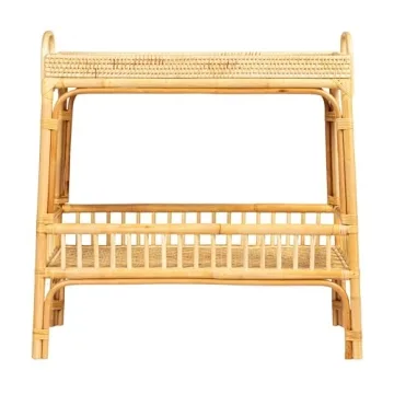 Stylish Hand-Woven Rattan Console Table with Shelf