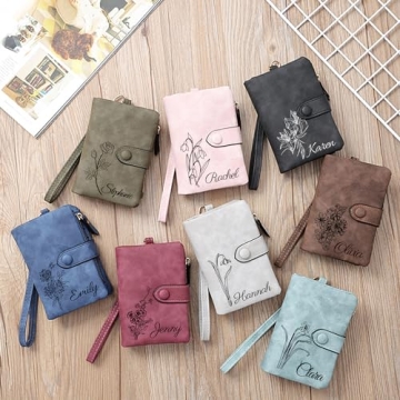 Custom Birth Flower Wallet - Unique Leather Gifts for Women