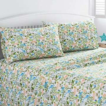Vonty Kids Bed Sheets Twin Lovely Jungle Elephant Giraffe Sheets for Boys & Girls, Soft Microfiber E...