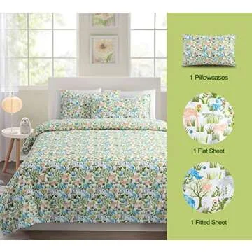 Vonty Kids Jungle Elephant Giraffe Bed Sheets Twin Set