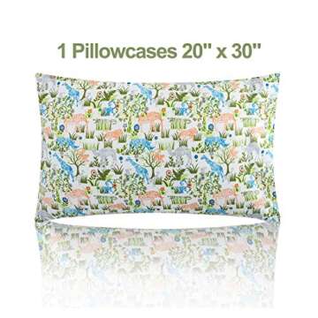 Vonty Kids Bed Sheets Twin Lovely Jungle Elephant Giraffe Sheets for Boys & Girls, Soft Microfiber Easy Wash Bedding Set (1 Fitted Sheet + 1 Flat Sheet + 1 Pillowcase)