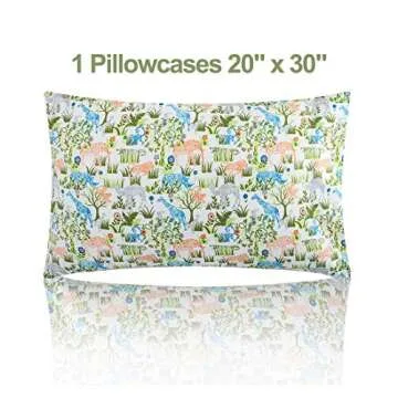 Vonty Kids Jungle Elephant Giraffe Bed Sheets Twin Set