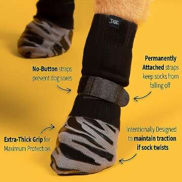 DOK TigerToes Non-Slip Dog Socks for Senior Dogs - Small Size