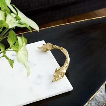 Deco 79 Elegant Large Marble Tray with Gold Handles