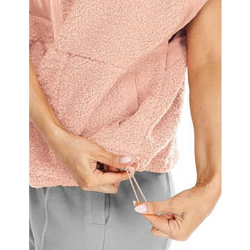 icyzone Women's Half Zip Sherpa Fleece Cap Sleeve Pullover Jacket, Oversized Warm Fuzzy Sweatshirt with Pockets (Nude Pink, L)