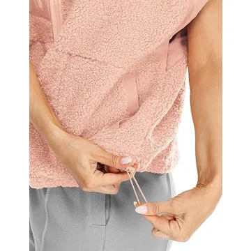 icyzone Women's Half Zip Sherpa Fleece Cap Sleeve Pullover Jacket, Oversized Warm Fuzzy Sweatshirt with Pockets (Nude Pink, L)