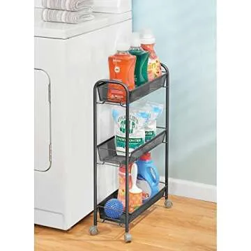 mDesign Steel Rolling Utility Cart Storage Organizer Trolley with 3 Basket Shelves for Laundry Room,...