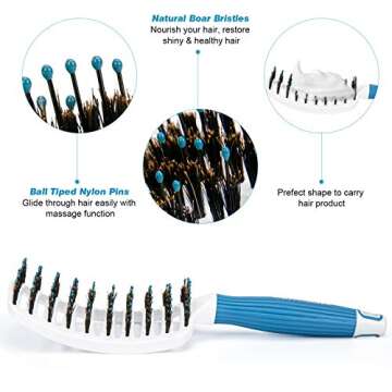 Joycarry Curved Vent Hair Brush, Large Paddle Massage Brush for Fast Blow Drying, Boar Bristle Styli...