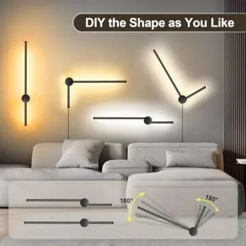 GOODATE Wall Sconces Set of Two with Remote, Stepless Colors 3000K-6500K & Stepless Dimming, Hardwire or Plug-in, 180° Rotate, LED Black Plug in Wall Sconces with Timer & Night Light, 23.6 Inches