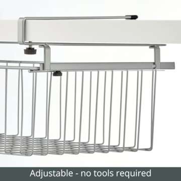 mDesign Compact Hanging Pullout Drawer Basket - Sliding Under Shelf Storage Organizer - Metal Wire - Attaches to Shelving - Easy Install - for Kitchen, Pantry, Cabinet - Silver