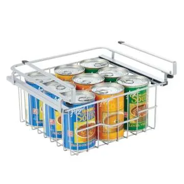 mDesign Compact Hanging Pullout Drawer Basket - Sliding Under Shelf Storage Organizer - Metal Wire - Attaches to Shelving - Easy Install - for Kitchen, Pantry, Cabinet - Silver