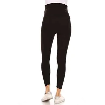 Leggings Depot Women's Maternity Leggings Over The Belly Pregnancy Casual Yoga Tights (Black, Large)