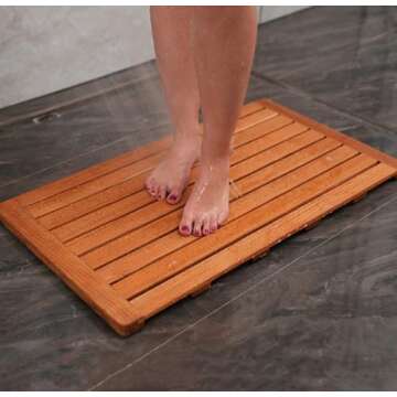 Utoplike (32"x18" Teak Wood Bath Mat, Shower Mat for Bathroom, Wooden Floor Mat Square Large for Spa...
