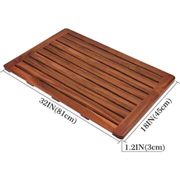 Utoplike (32"x18" Teak Wood Bath Mat, Shower Mat for Bathroom, Wooden Floor Mat Square Large for Spa Home or Outdoor