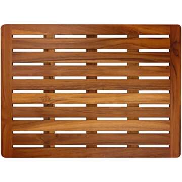 Utoplike (32"x18" Teak Wood Bath Mat, Shower Mat for Bathroom, Wooden Floor Mat Square Large for Spa Home or Outdoor