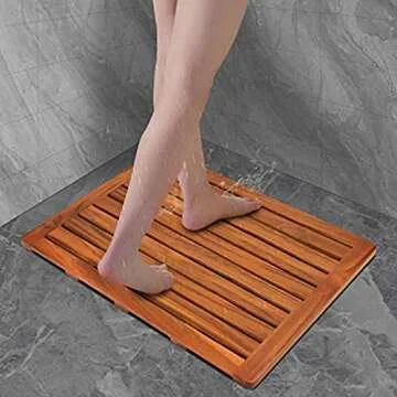 Utoplike (32"x18" Teak Wood Bath Mat, Shower Mat for Bathroom, Wooden Floor Mat Square Large for Spa Home or Outdoor