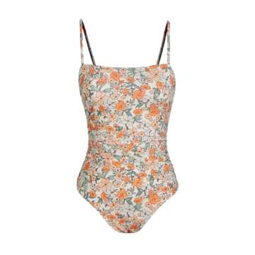 CUPSHE Women's One Piece Swimsuit Square Neck Cutout Back Tummy Control Adjustable Straps Striped Swimwear, M