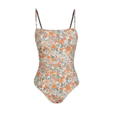 CUPSHE Women's One Piece Swimsuit Square Neck Cutout Back Tummy Control Adjustable Straps Striped Swimwear, M