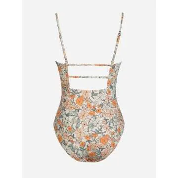 CUPSHE Women's One Piece Swimsuit Square Neck Cutout Back Tummy Control Adjustable Straps Striped Swimwear, M