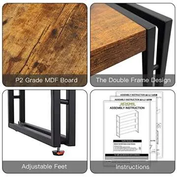 HCHQHS Bookshelf,4-Tier Industrial Bookcase,Rustic Wood and Metal Open Display Book Shelves Home Office,Bedroom Standing Shelf Unit,Horizontal Kitchen Shelf Organizer,Bathroom Storage Rack 47in