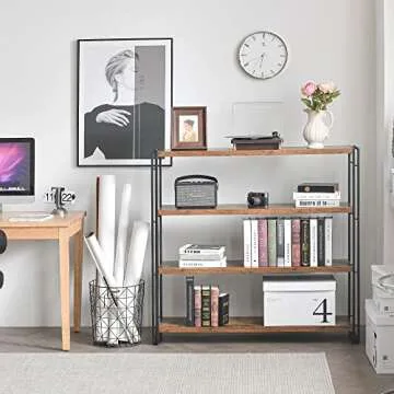 HCHQHS Bookshelf,4-Tier Industrial Bookcase,Rustic Wood and Metal Open Display Book Shelves Home Office,Bedroom Standing Shelf Unit,Horizontal Kitchen Shelf Organizer,Bathroom Storage Rack 47in