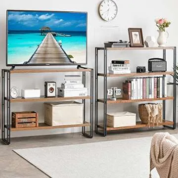 HCHQHS Bookshelf,4-Tier Industrial Bookcase,Rustic Wood and Metal Open Display Book Shelves Home Office,Bedroom Standing Shelf Unit,Horizontal Kitchen Shelf Organizer,Bathroom Storage Rack 47in