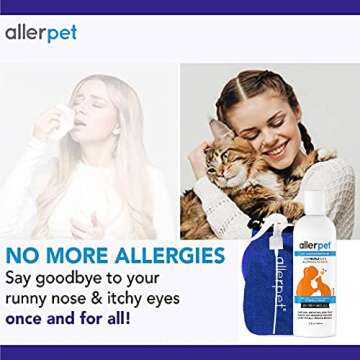 Allerpet Aloe Vera Free Cat Dander Remover - Pet Dander Allergy Relief, Natural & Safe Allergy Relief for Cats and Humans, Soothing Chamomile & Rosemary, Made in USA (12 oz)