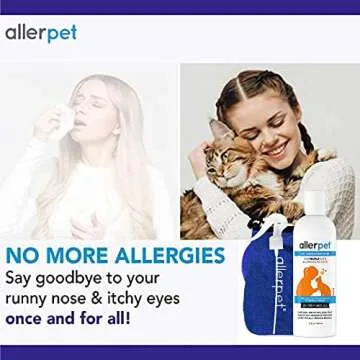 Allerpet Aloe Vera Free Cat Dander Remover - Pet Dander Allergy Relief, Natural & Safe Allergy Relief for Cats and Humans, Soothing Chamomile & Rosemary, Made in USA (12 oz)