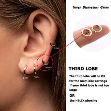 925 Sterling Silver Small Gold Hoop Earrings for Women Girls 14K Gold Huggie Earrings Tiny Hypoallergenic Cartilage Earrings Hoops 5mm 6mm 7mm 8mm 9mm 10mm 12mm